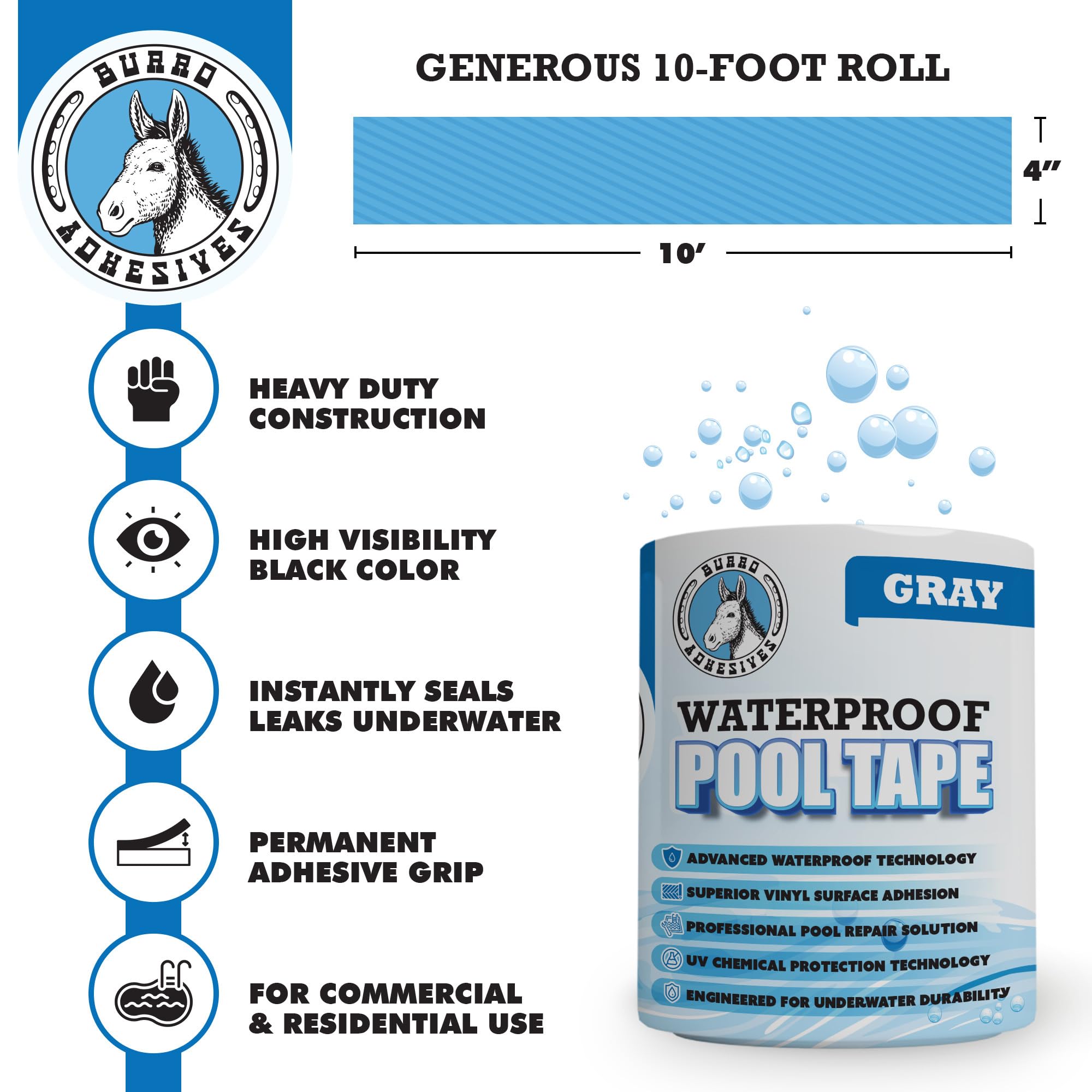 Pool Patch burro adhesives primer plano de textura que muestra durabilidad y sellado