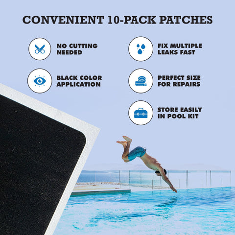 Pool Patch parche en liner reparado en ambiente de piscina, acabado discreto