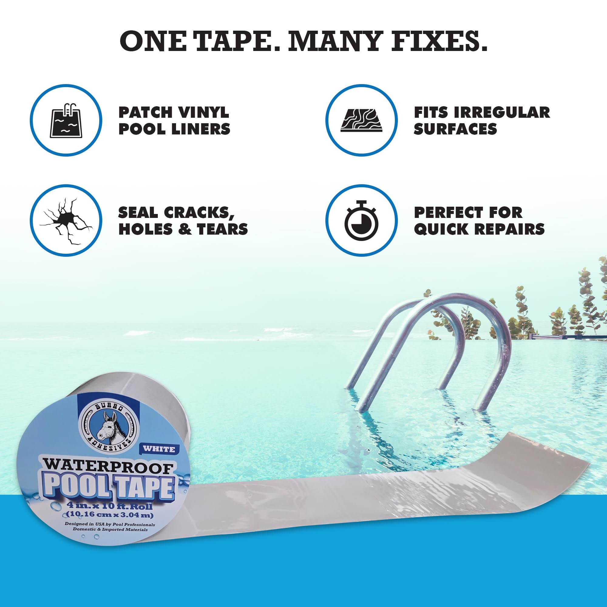 Pool Patch parche colocado en el borde de piscina, solución visible y limpia