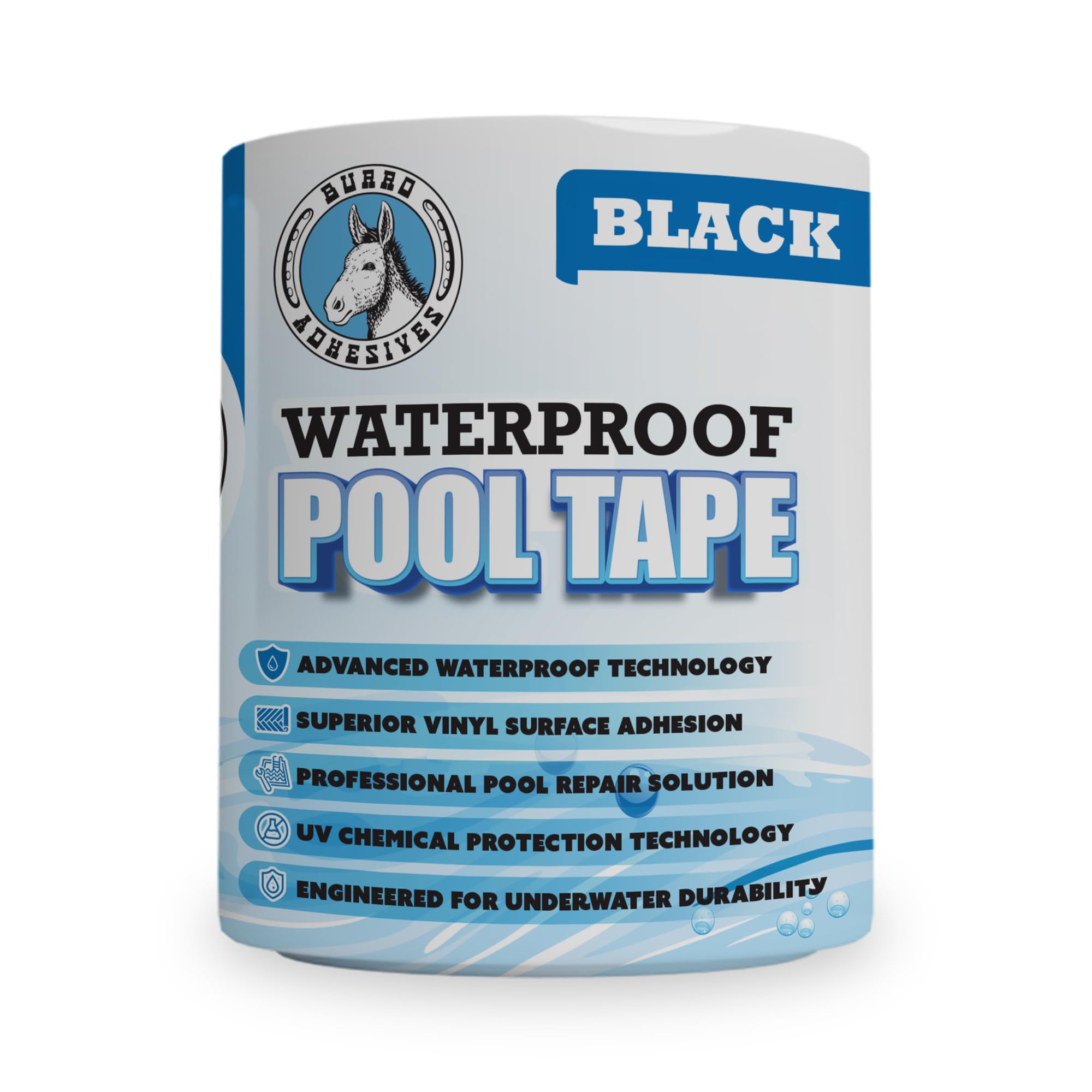 Pool Patch vista frontal del rollo de cinta, cobertura profesional instantánea
