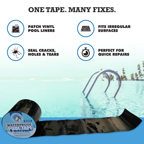 Pool Patch comparación de tamaño junto a una regla, 4" x 10' para múltiples parches