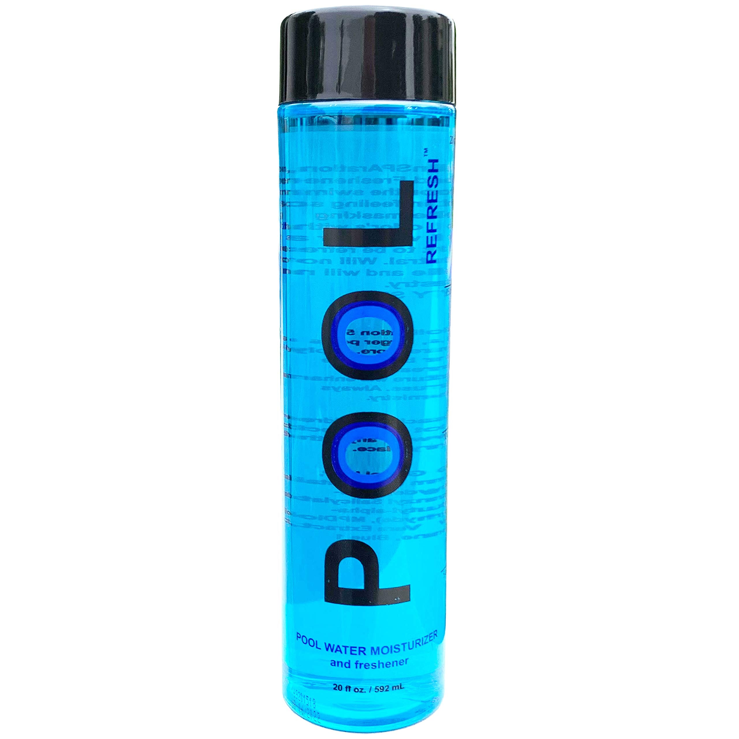 Pool Refresh envase frontal mostrando etiqueta y 20 oz para fácil identificación y dosificación