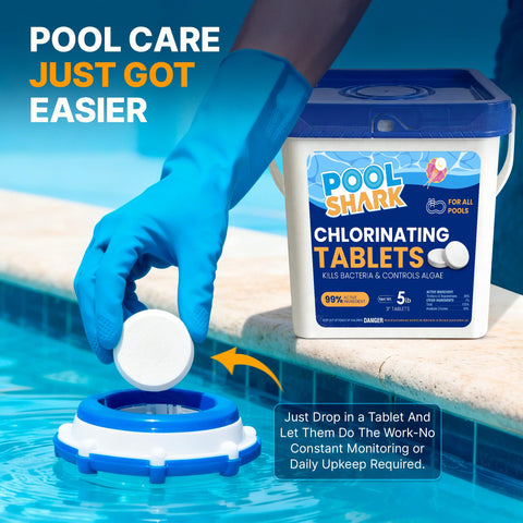 POOL SHARK tableta junto a regla ilustrando tamaño 3 pulgadas y manejo fácil