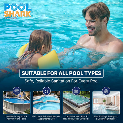 POOL SHARK etiqueta con ingredientes y precauciones facilitando uso seguro