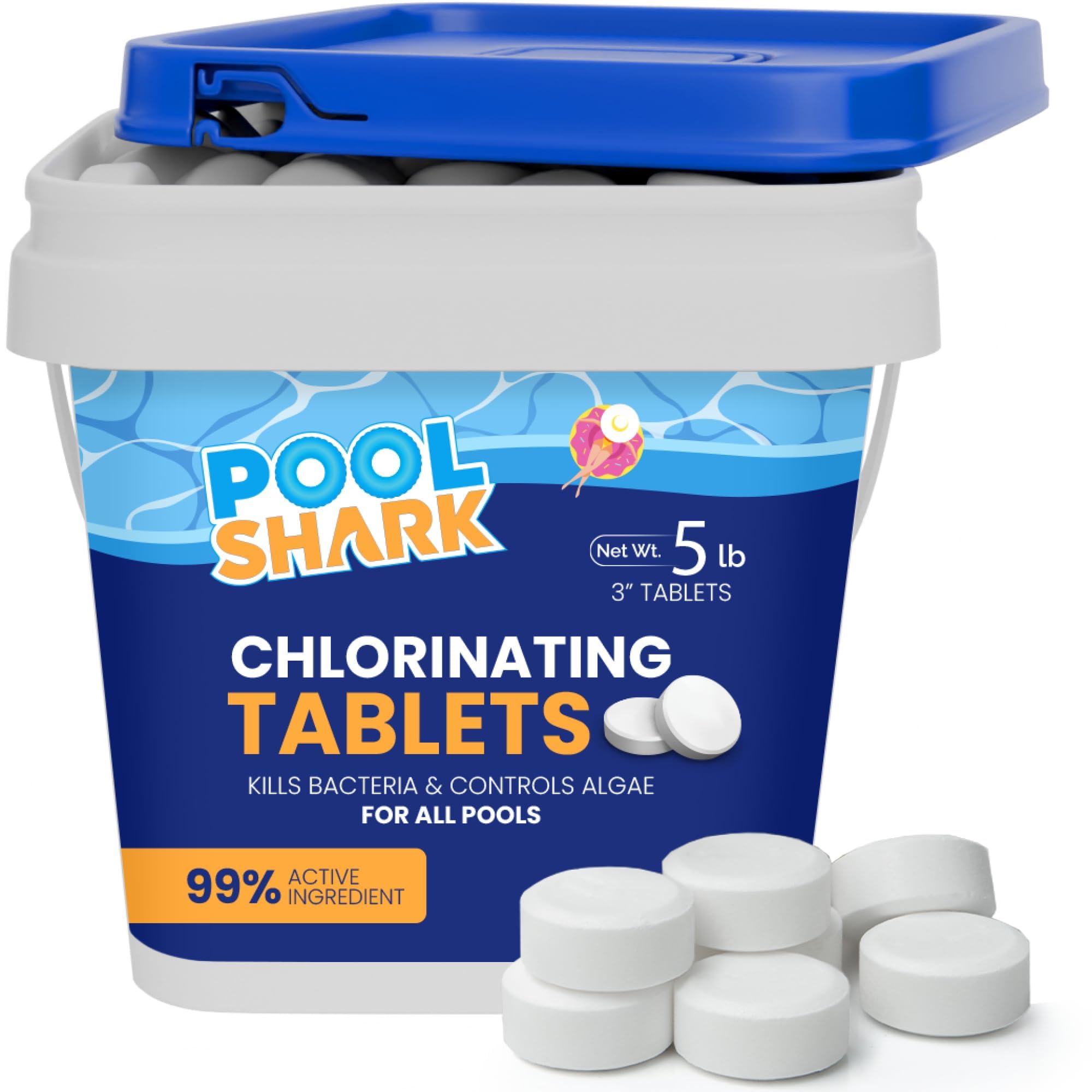 POOL SHARK paquete frontal mostrando diseño y peso 5 lb para almacenamiento seguro