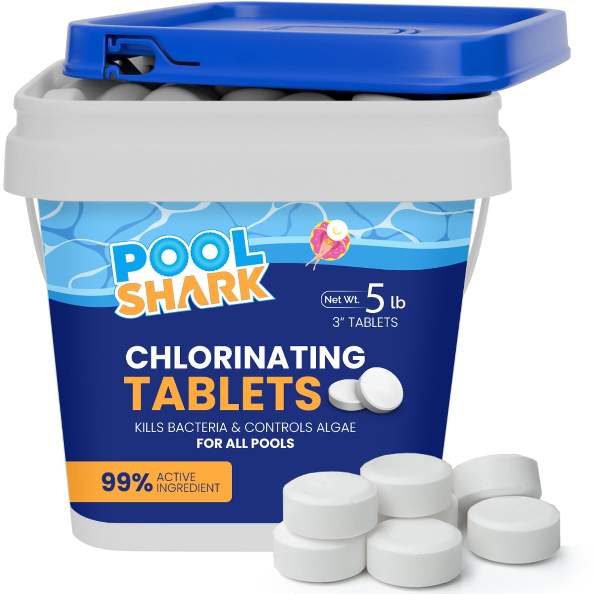 POOL SHARK paquete frontal mostrando diseño y peso 5 lb para almacenamiento seguro