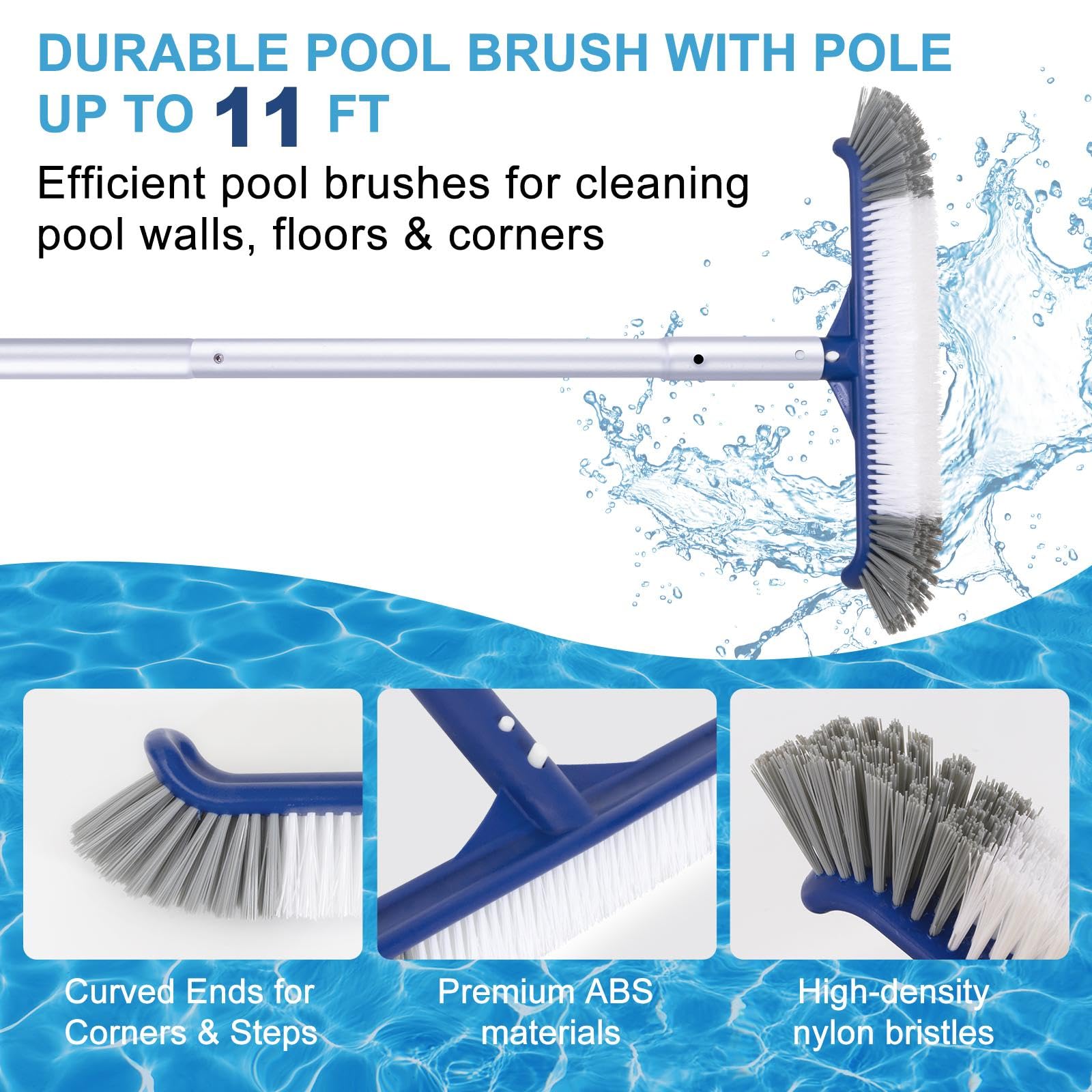 POOLAZA palo de aluminio de 10.5 ft sosteniéndose cómodamente para alcanzar esquinas lejanas