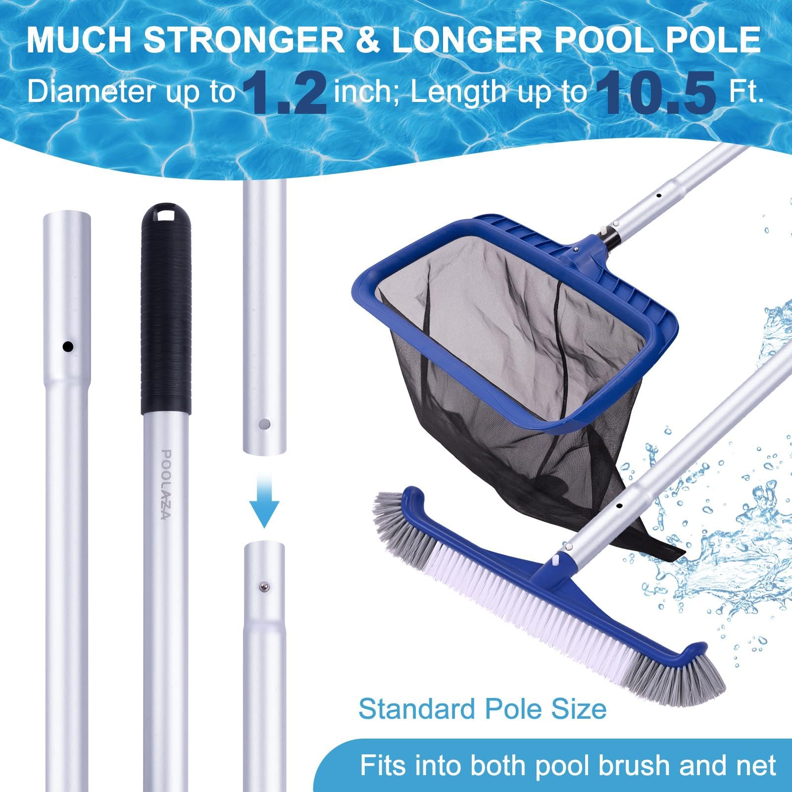 POOLAZA uso en piscina recogiendo hojas con la red, reduce obstrucciones del sistema de filtrado