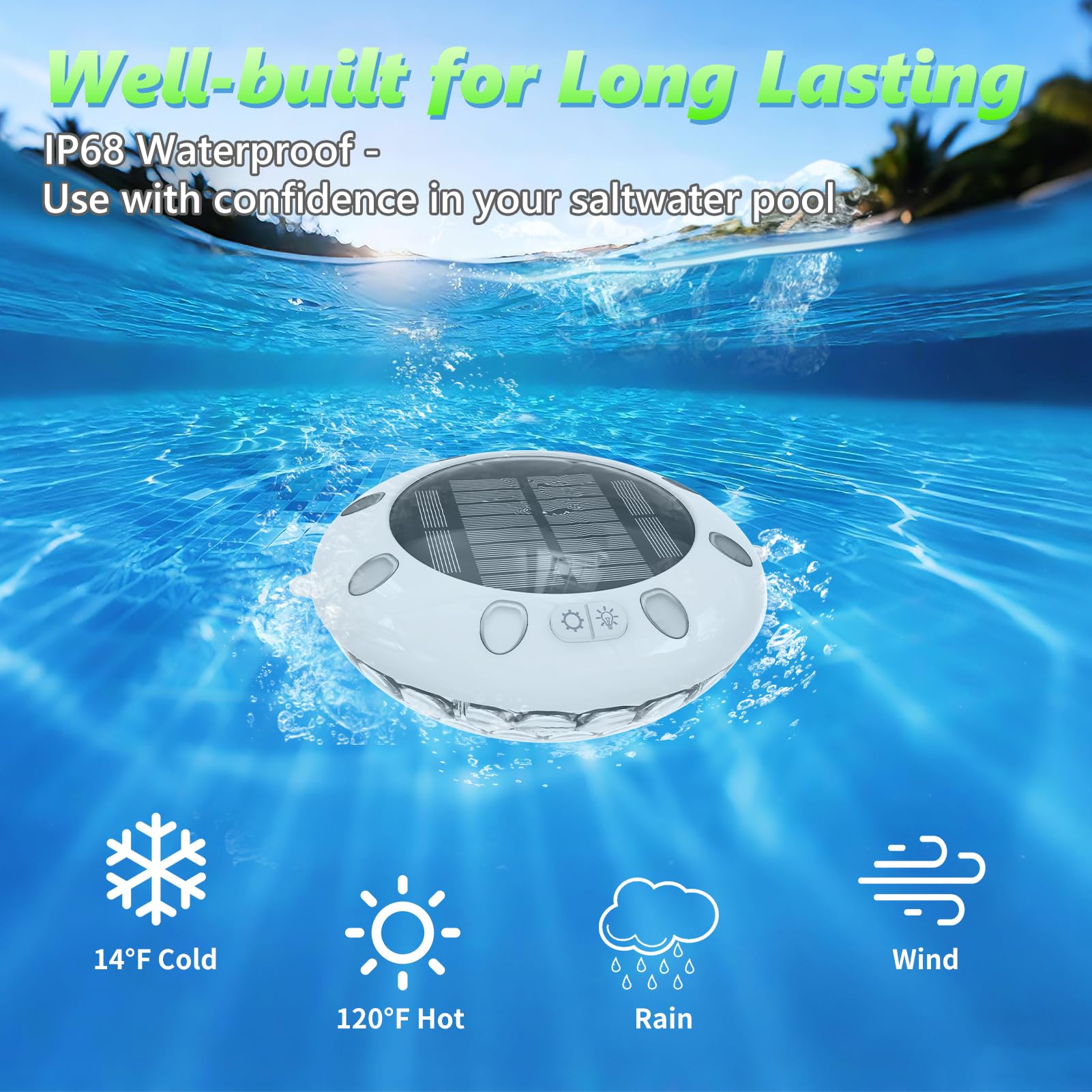 Pooldecor comparación de tamaño en mano para mostrar escala y portabilidad
