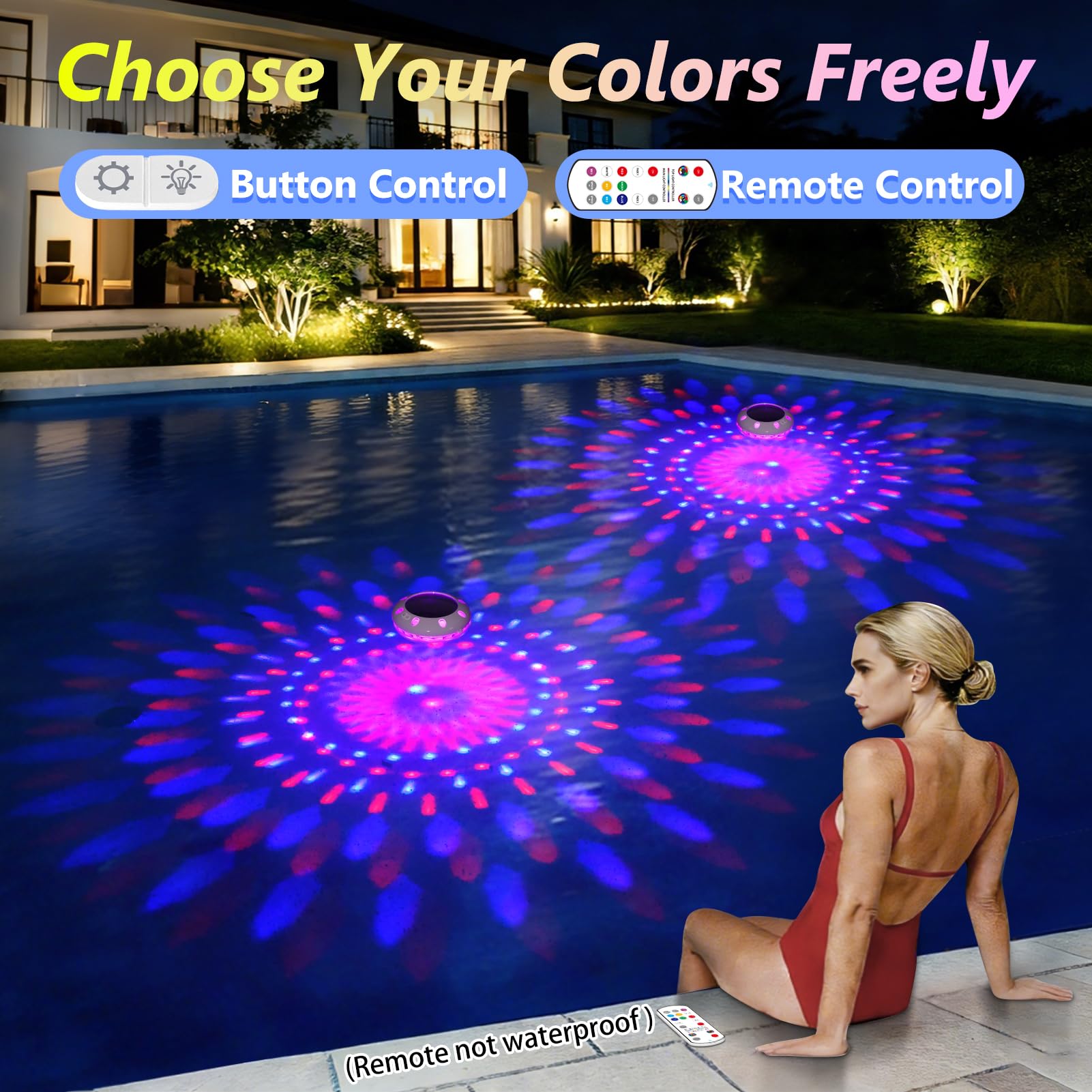 Pooldecor luz encendida mostrando efecto superior e inferior para doble espectáculo