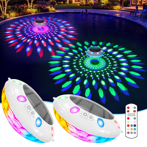 Pooldecor vista frontal de la luz flotante mostrando colores vibrantes y ambiente