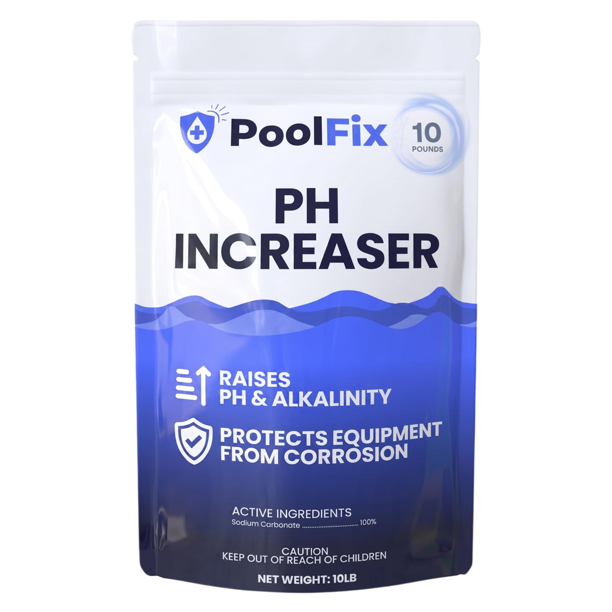 PoolFix cubeta frontal mostrando el envase resellable y fácil dosificación
