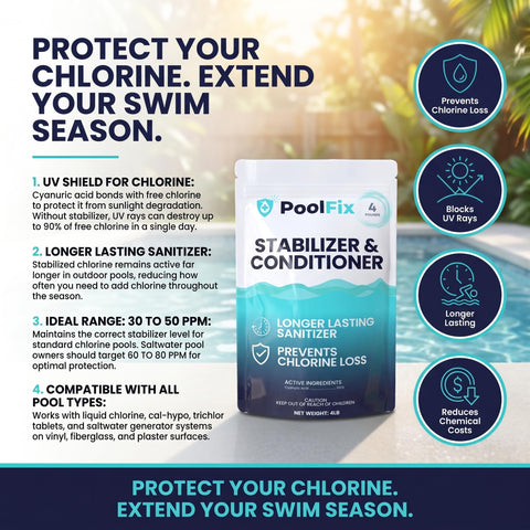 PoolFix bolsa junto a piscina para comparar tamaño y cantidad útil