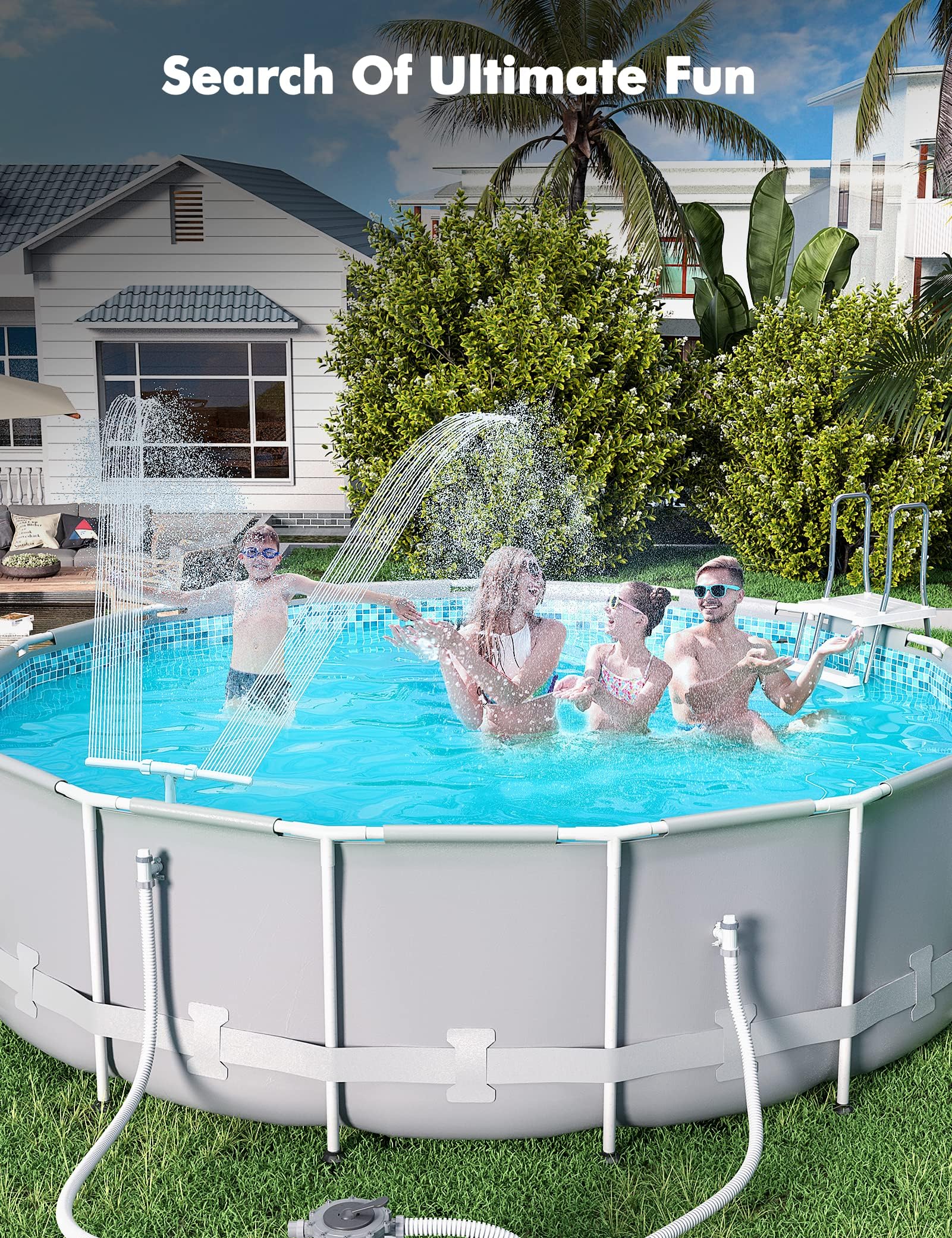 POOLHACKER ambiente de estilo de vida junto a piscina mostrando frescor y sonido relajante