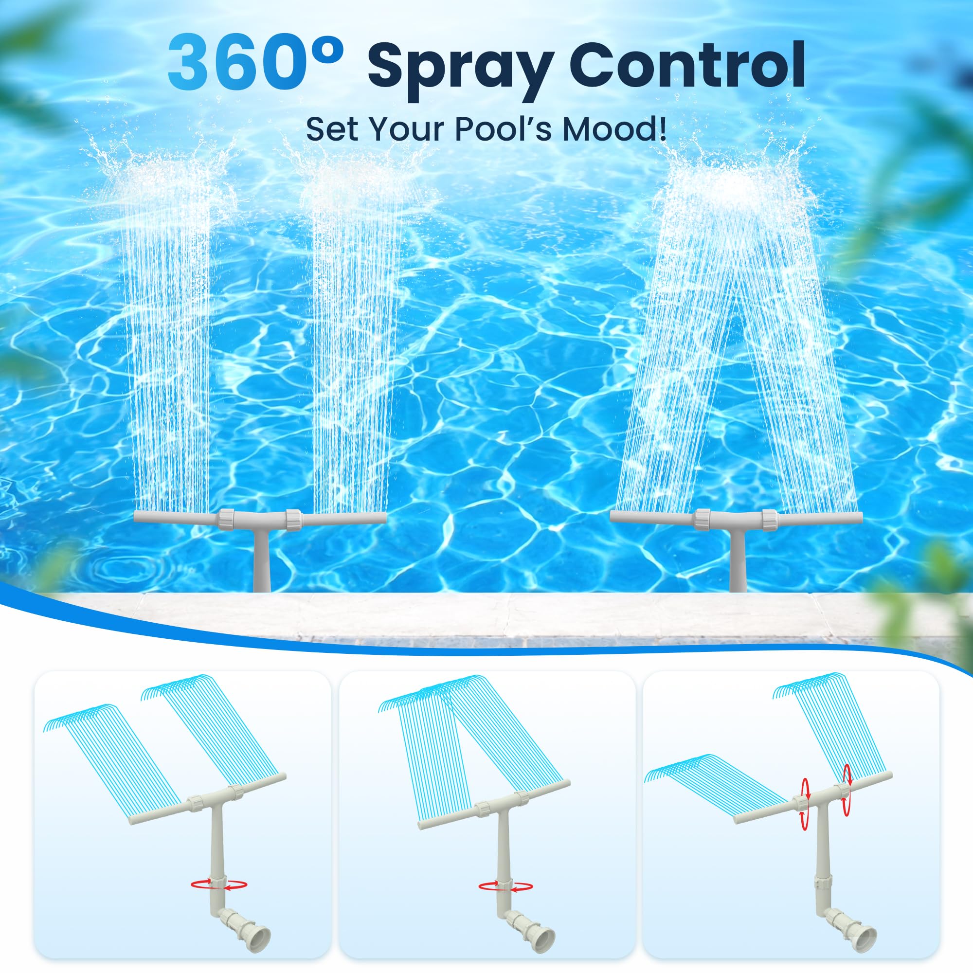 POOLJOYO montado en piscina elevada demostrando compatibilidad y frescor