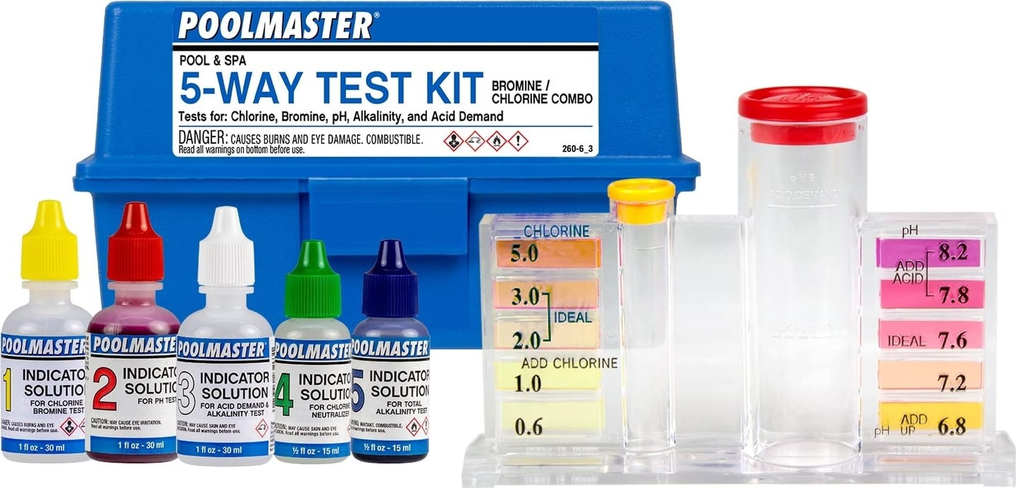 Poolmaster vista frontal del empaque mostrando el kit completo y beneficios de organización