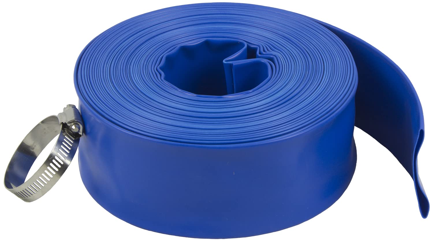Poolmaster manguera frontal mostrando longitud 50 ft para drenaje efectivo