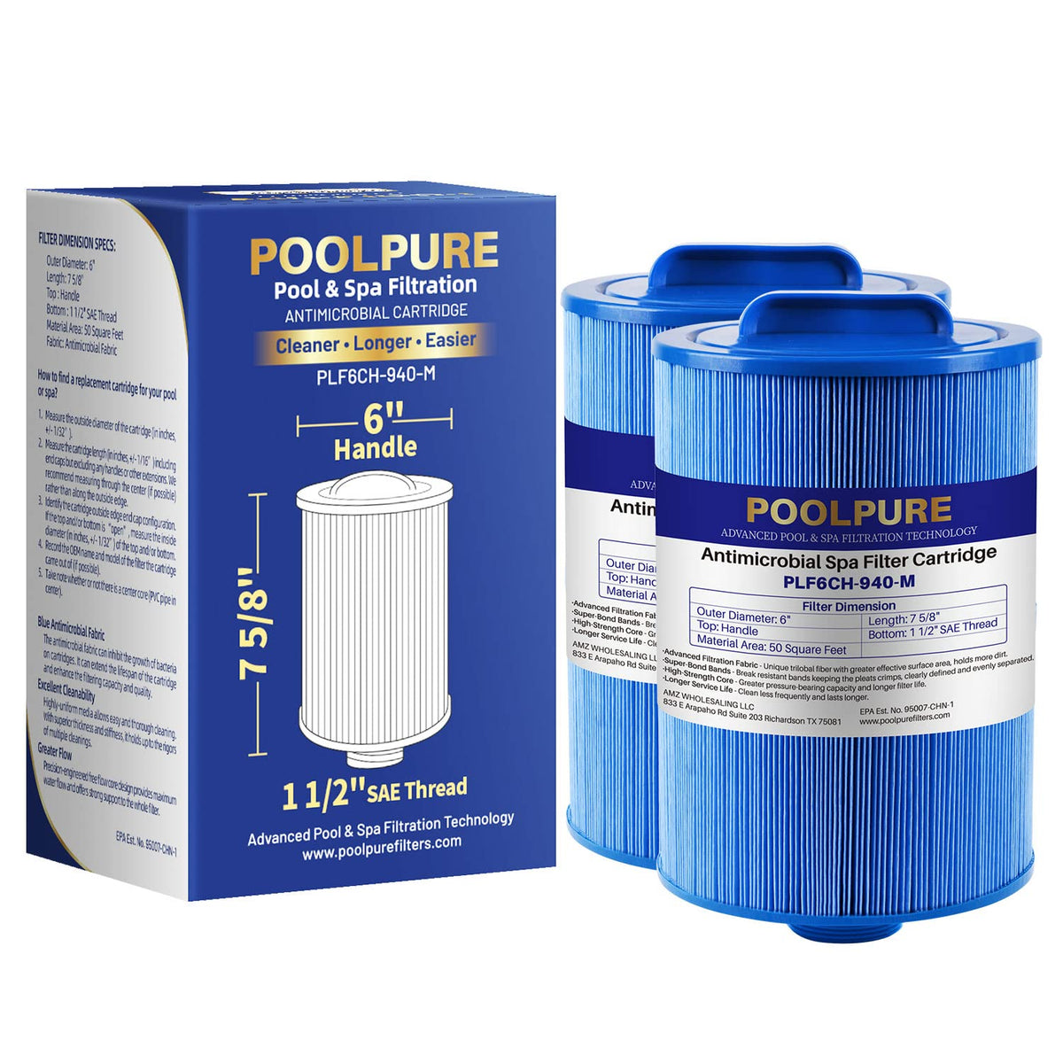 POOLPURE cartucho 6CH-940 vista frontal mostrando forma y tamaño para reemplazo rápido