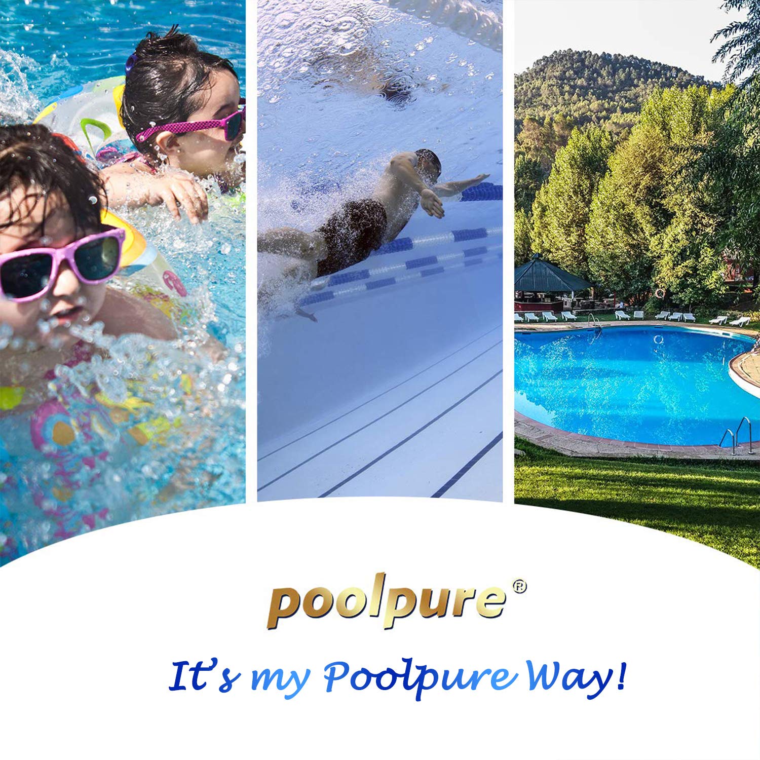 POOLPURE filtro siendo enjuagado resaltando mantenimiento sencillo y recuperación
