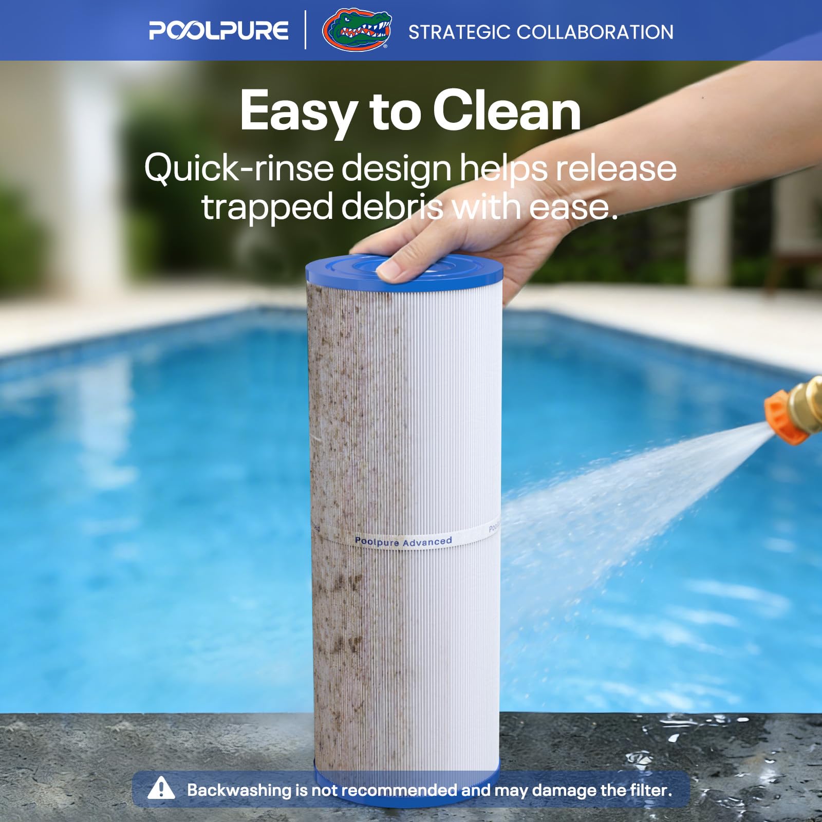 POOLPURE imagen comparativa de retención de partículas para agua más clara