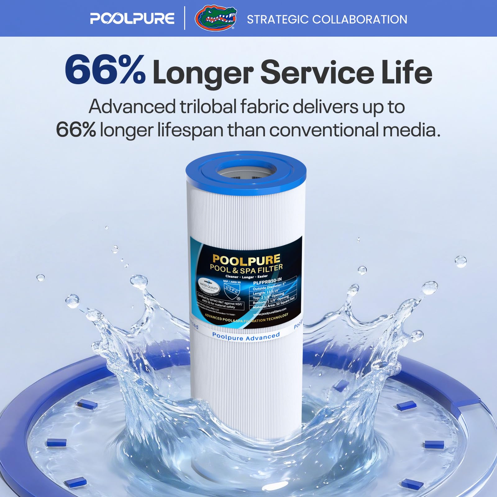 POOLPURE filtro siendo enjuagado facilitando limpieza rápida y eficaz