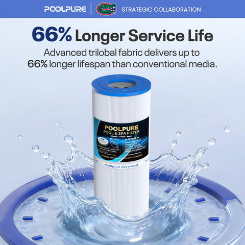 POOLPURE filtro siendo enjuagado facilitando limpieza rápida y eficaz