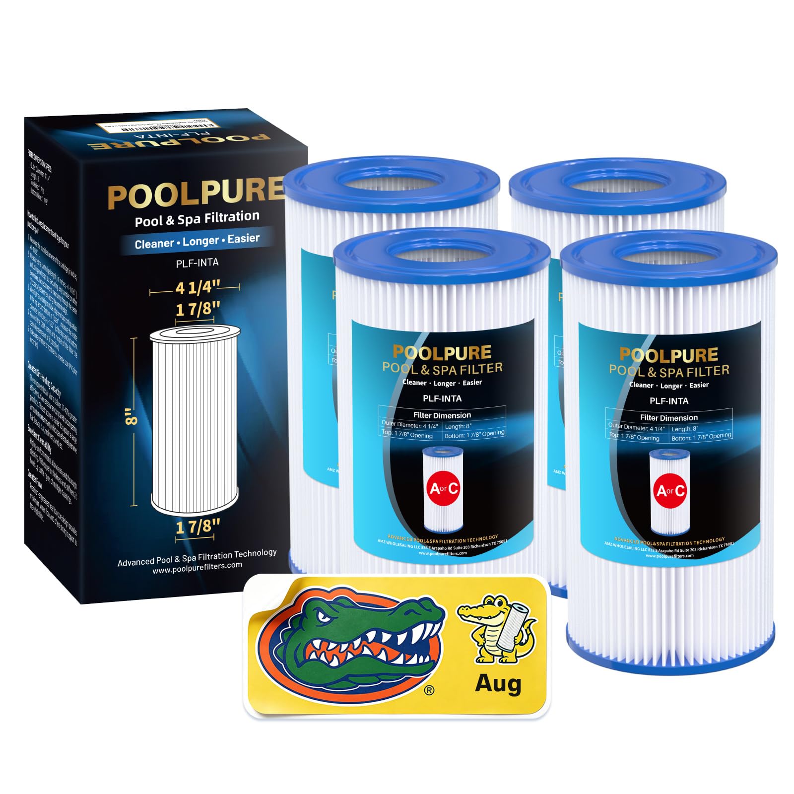POOLPURE vista frontal del empaque muestra compatibilidad y beneficio de filtración clara