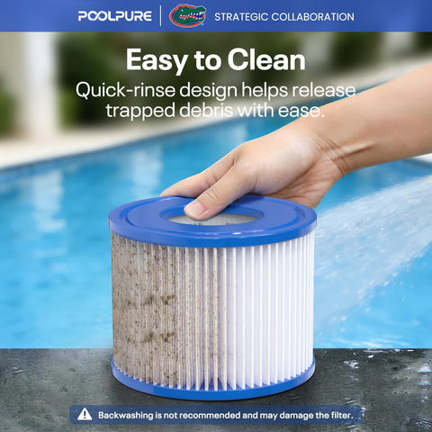 POOLPURE enjuague del cartucho con manguera facilitando la limpieza mensual