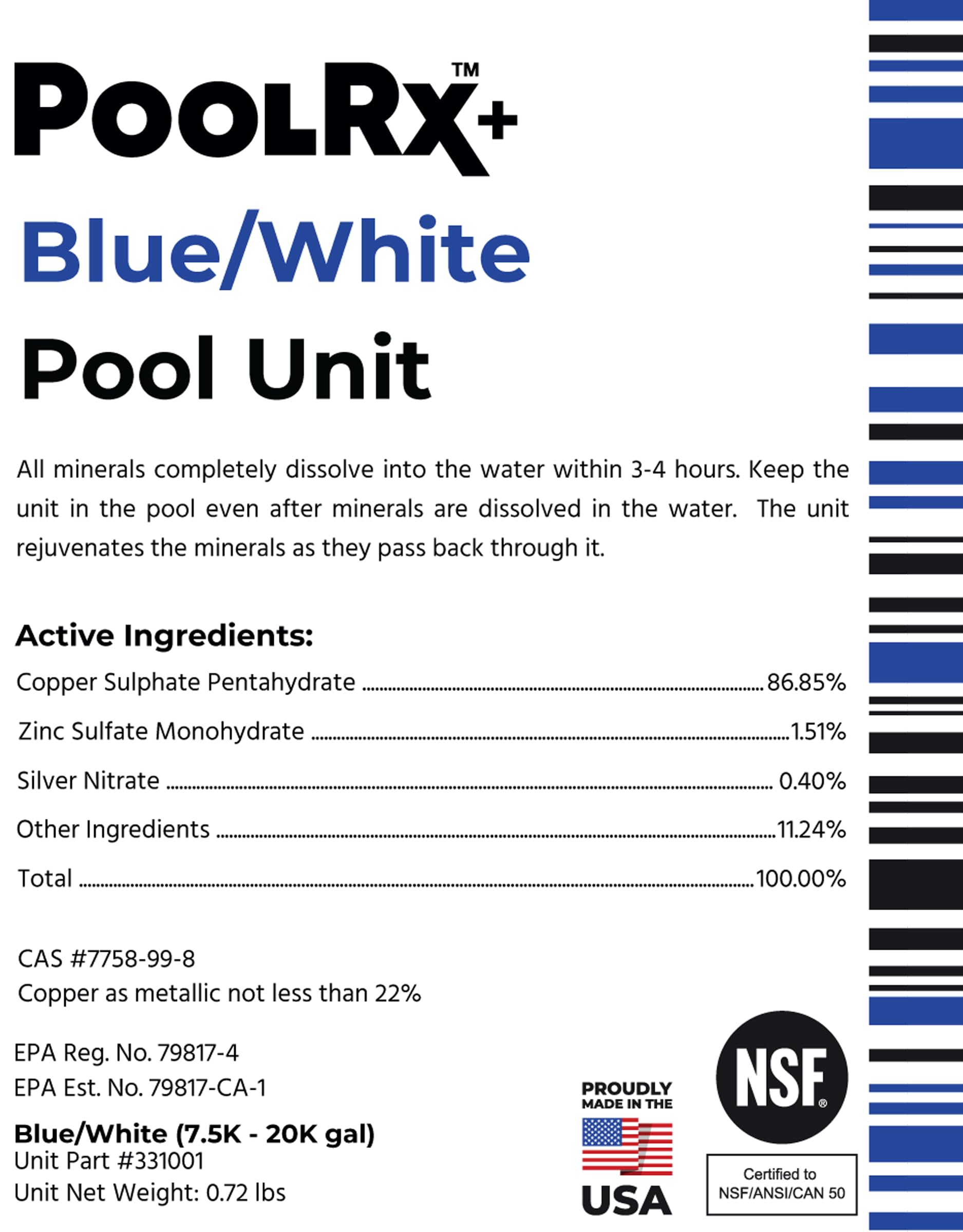 poolrx colocado junto al retorno de agua para circulación y rendimiento
