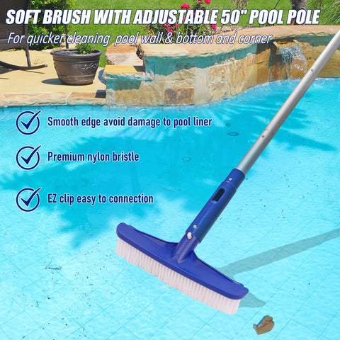 Poolvio cepillo en uso frotando pared para eliminar suciedad adherida