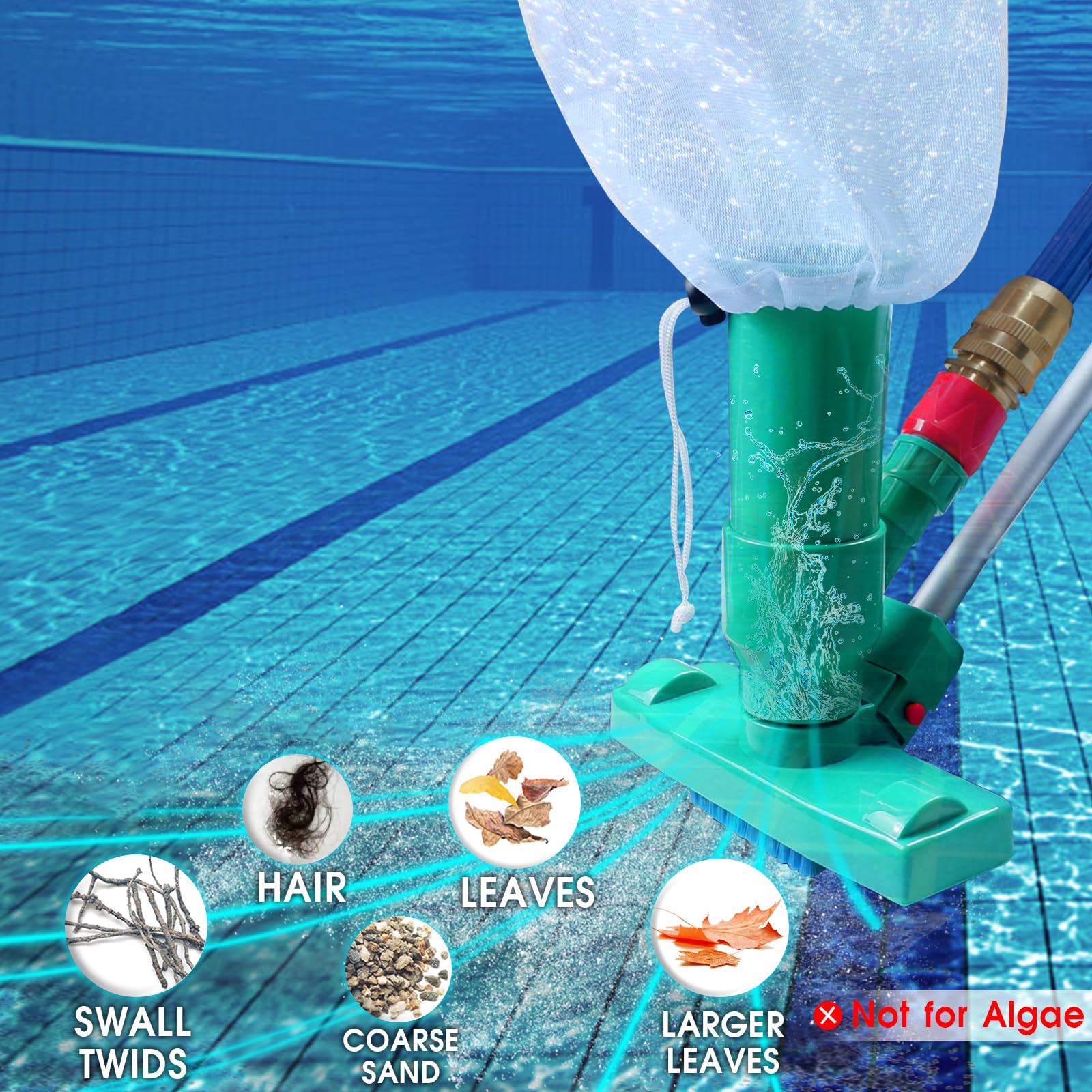 POOLWHALE dispositivo en uso en piscina hinchable limpiando hojas y barro