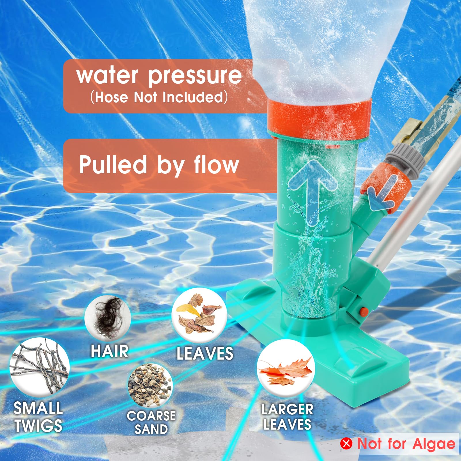 POOLWHALE aspiradora en uso en piscina hinchable limpieza sin electricidad