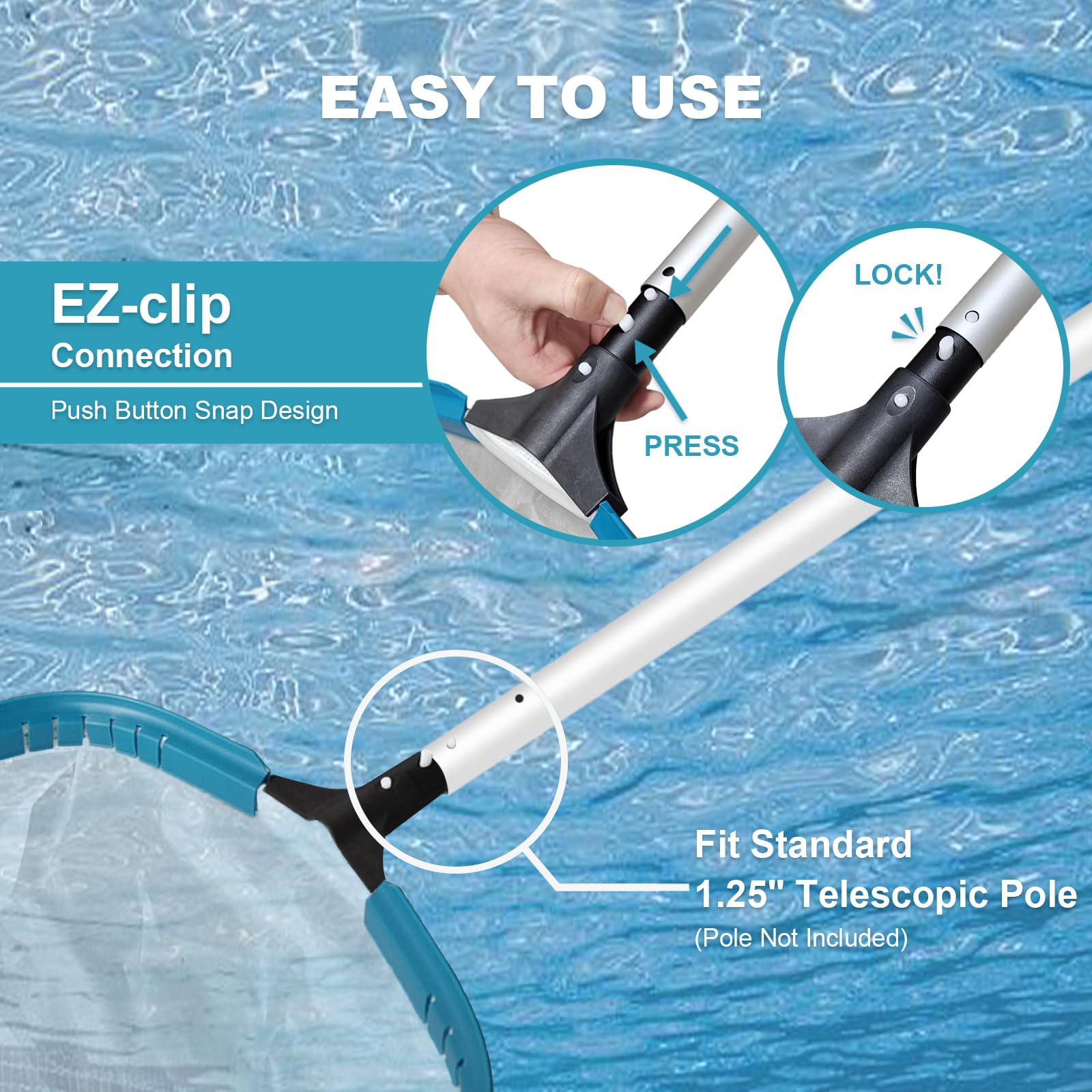 POOLWHALE red en uso en piscina mostrando limpieza rápida y eficiente
