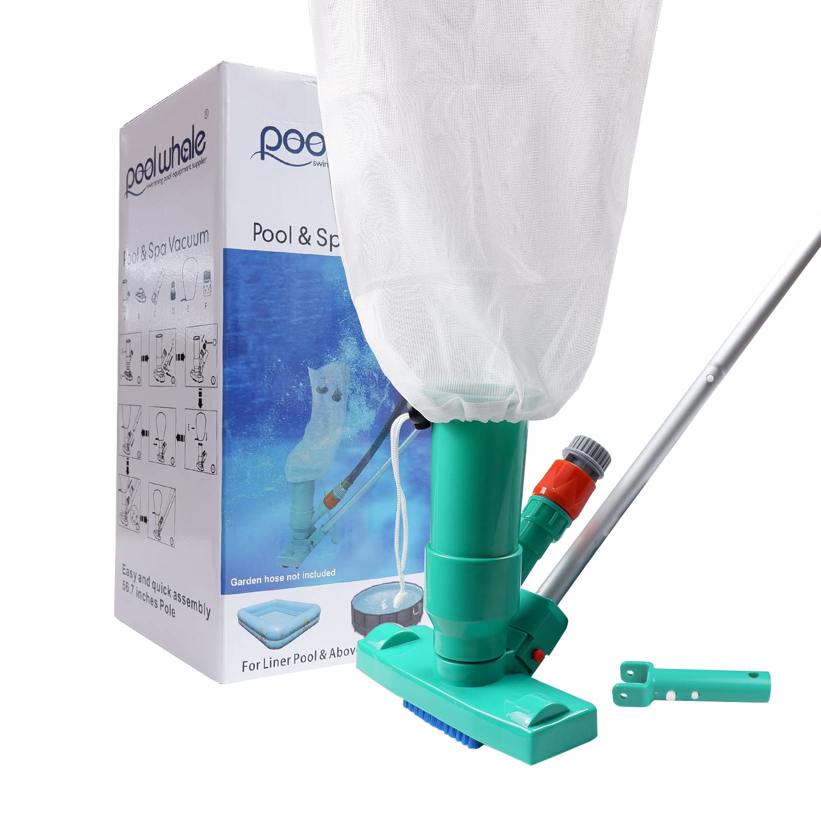 POOLWHALE vista frontal del aspirador mini jet vac que facilita limpieza rápida