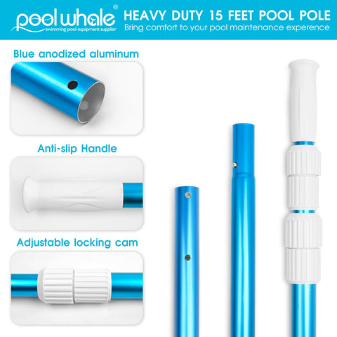 POOLWHALE palo extendido en piscina alcanzando esquinas lejanas con facilidad