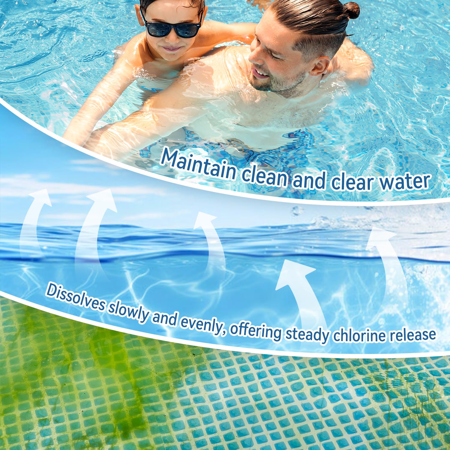 PooolWavify etiqueta con instrucciones y estabilizador UV visible