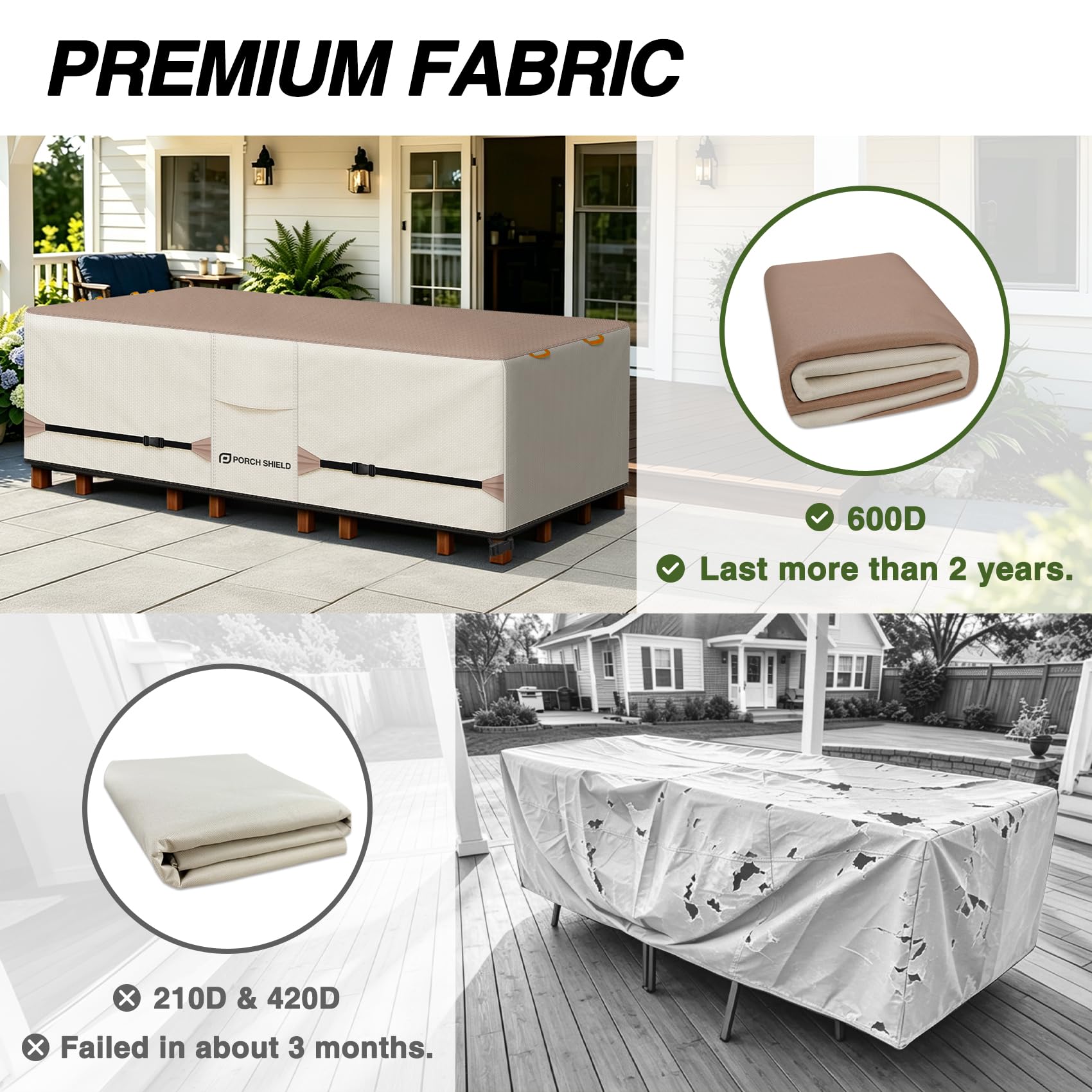 Porch Shield asas y costuras reforzadas para manejo y durabilidad