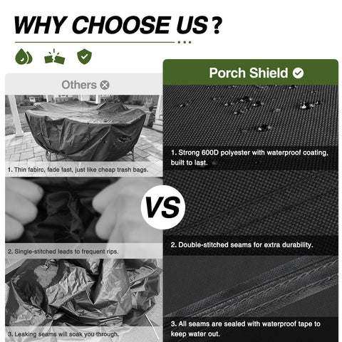 Porch Shield correas click ajustables asegurando la funda contra viento