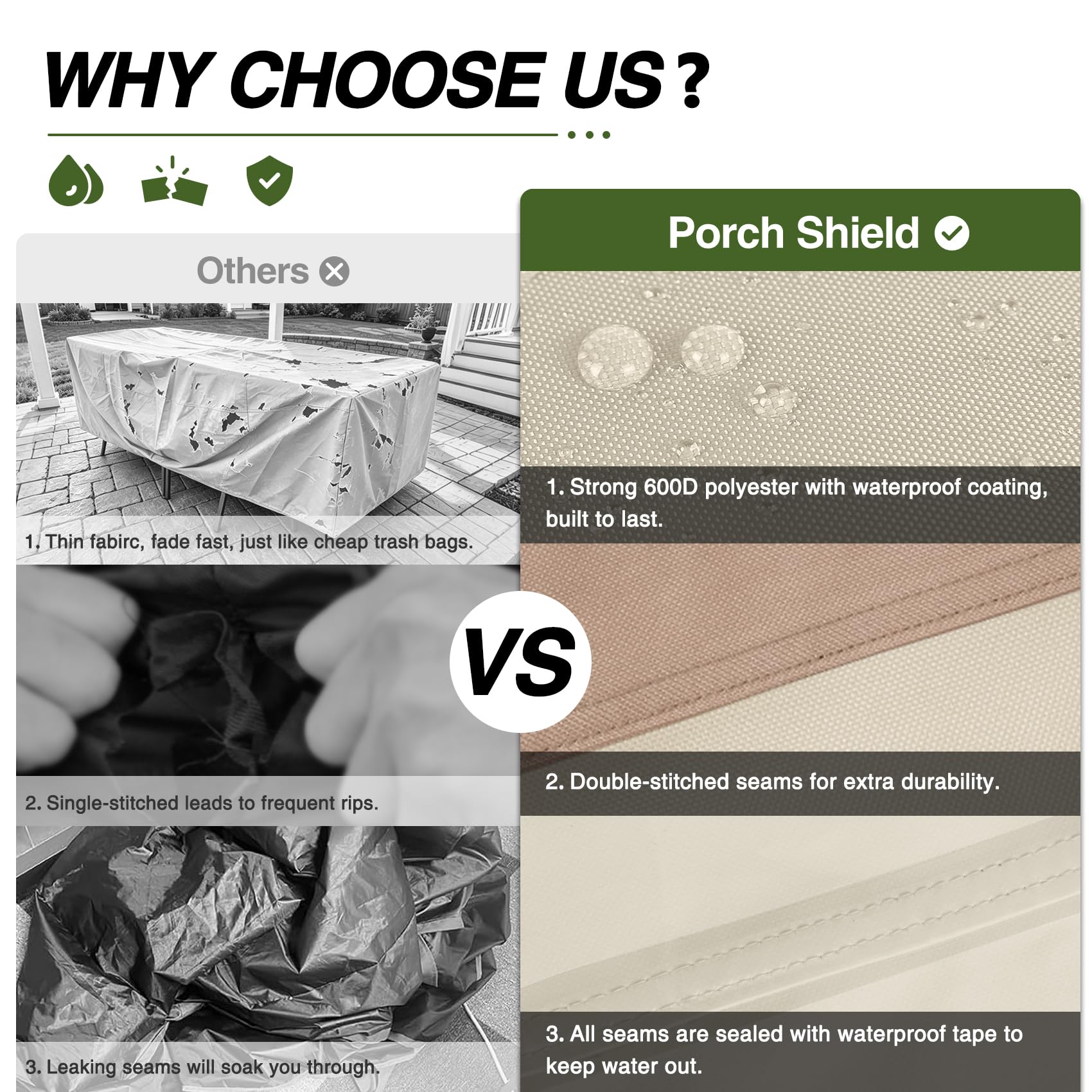 Porch Shield cierre click y hebilla asegurando la funda contra el viento
