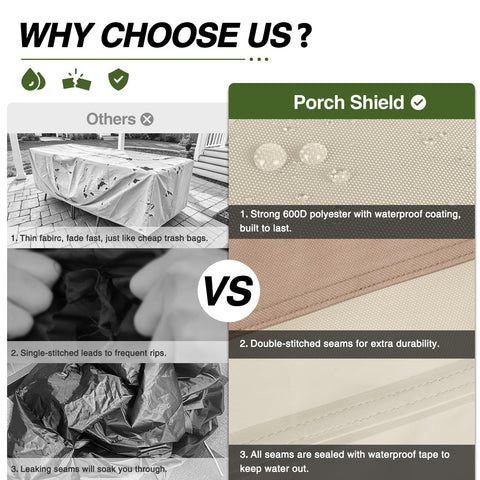 Porch Shield cierre click y hebilla asegurando la funda contra el viento