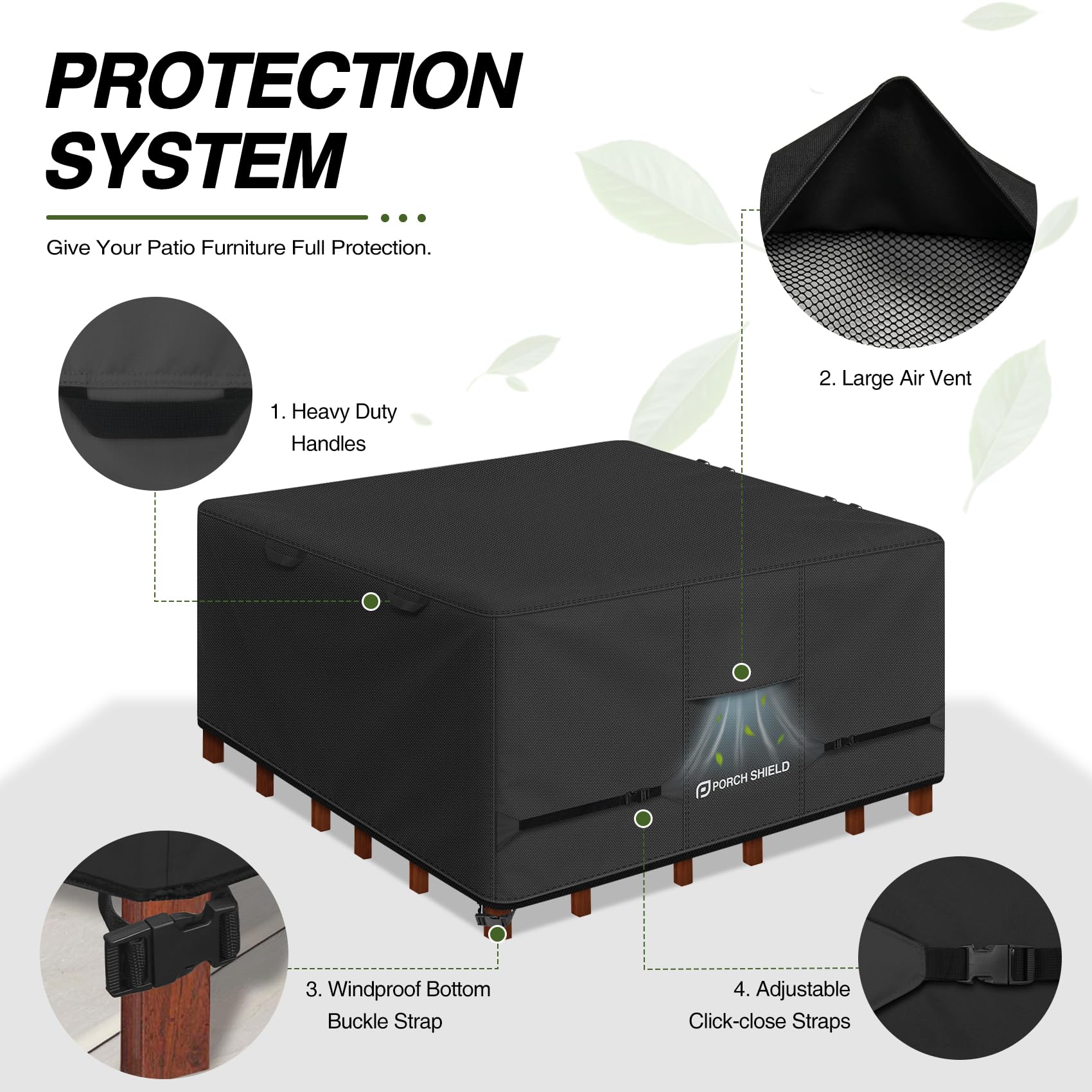 Porch Shield correas inferiores con hebillas aseguran funda en viento