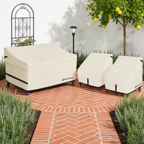 Porch Shield etiqueta con dimensiones y material que facilita elegir la talla correcta