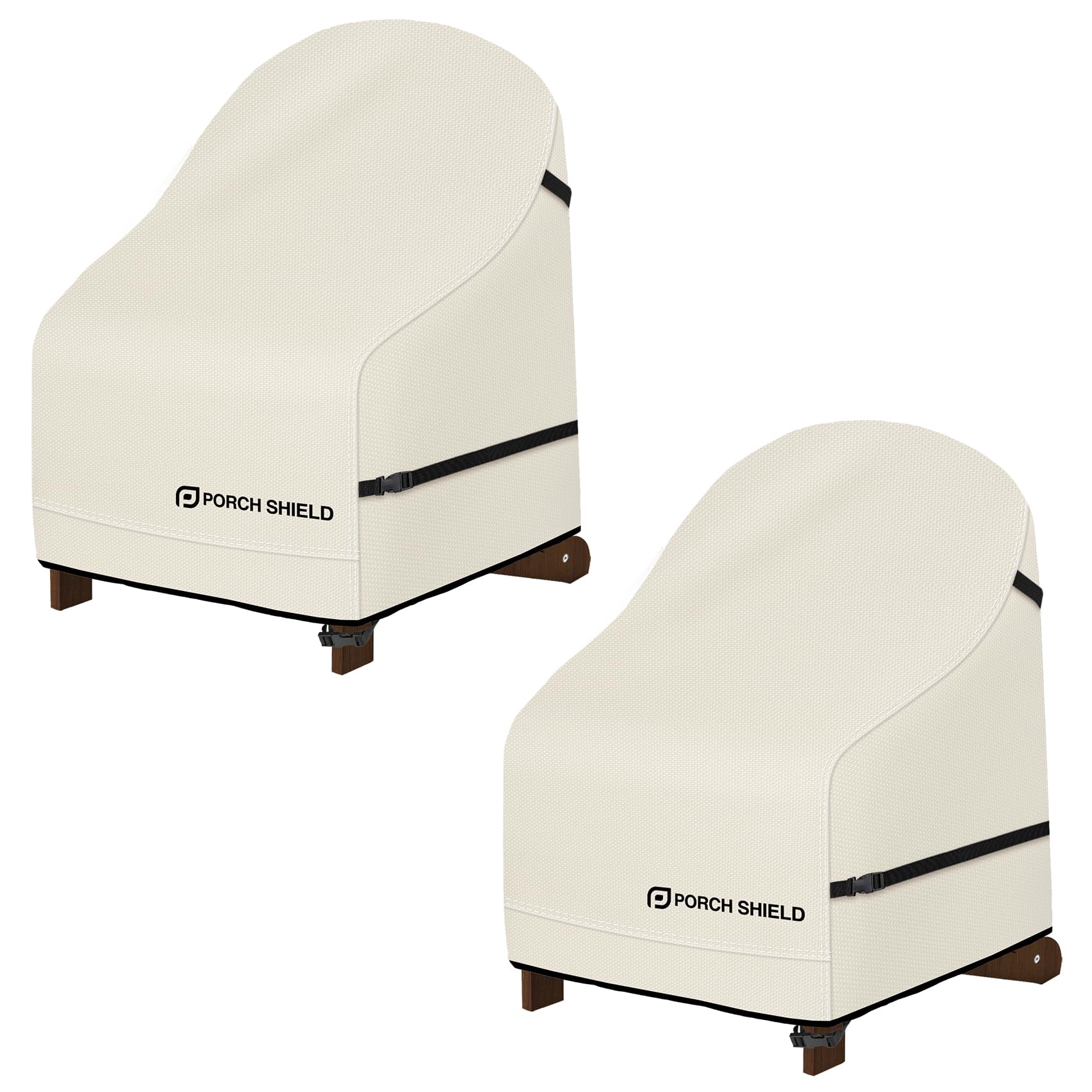 Porch Shield funda frontal beige protegiendo sillón y manteniendo su apariencia