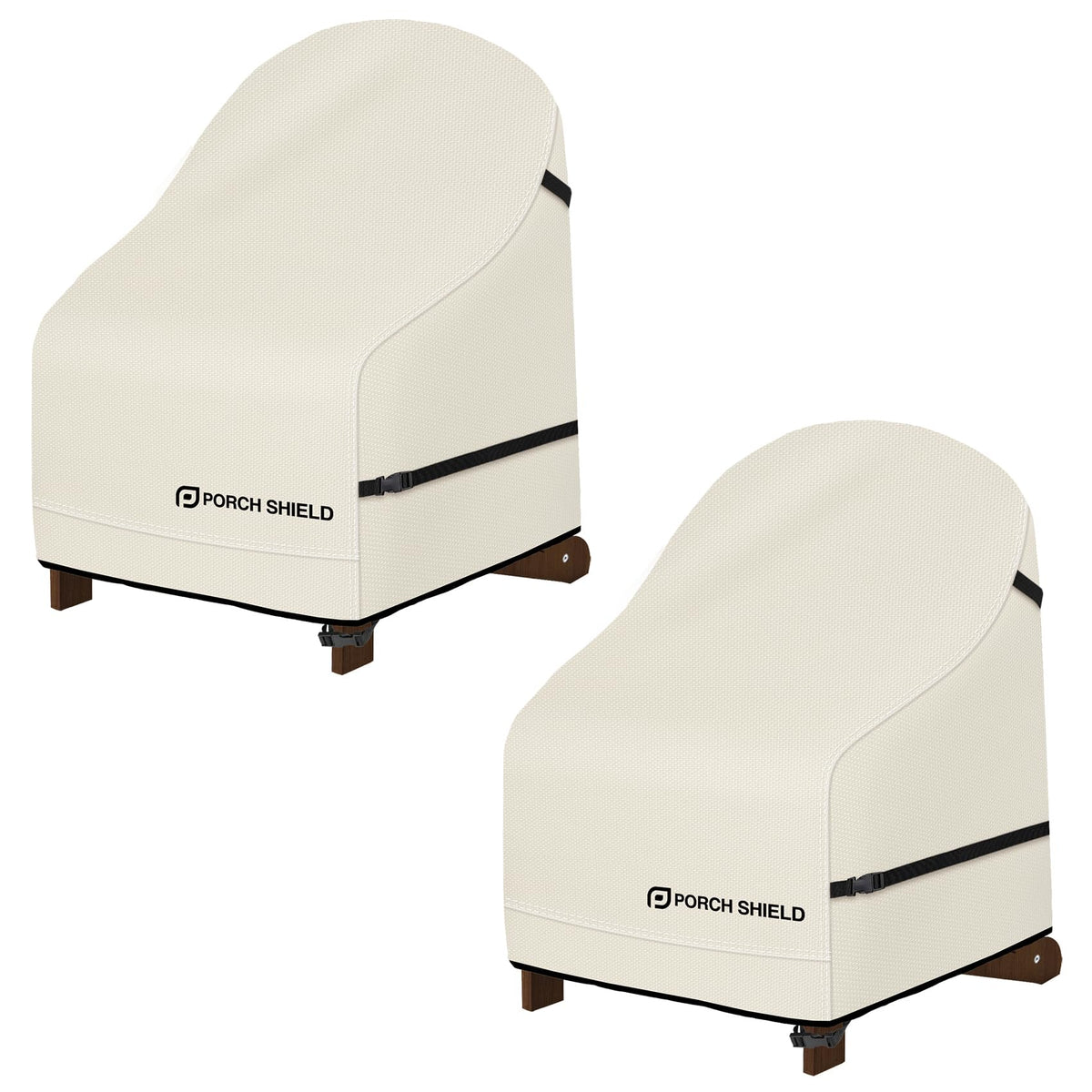 Porch Shield funda frontal beige protegiendo sillón y manteniendo su apariencia