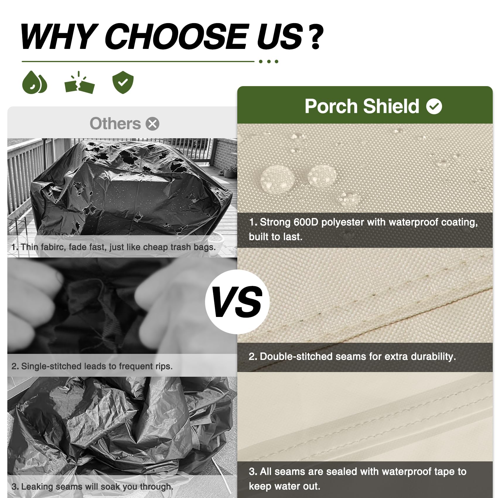 Porch Shield cubierta en uso sobre una parrilla, protege contra lluvia