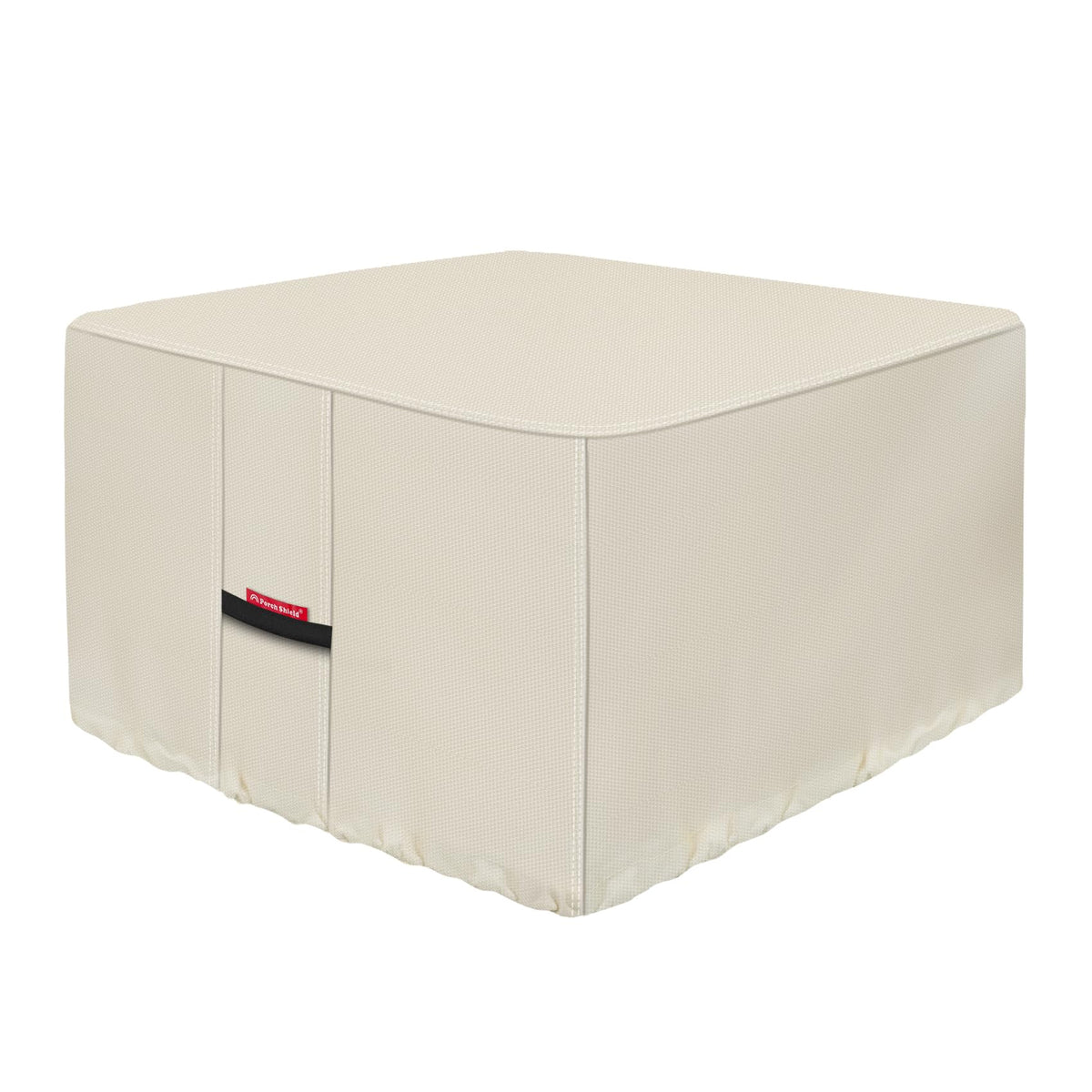 Porch Shield vista frontal de la funda beige protegiendo mesa de fuego
