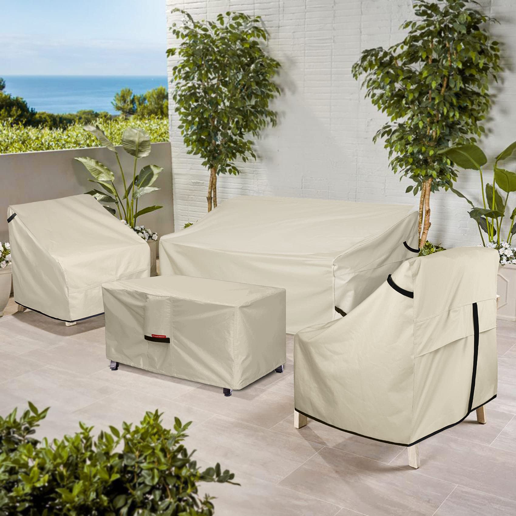Porch Shield mesa de fuego protegida en patio preservando su aspecto