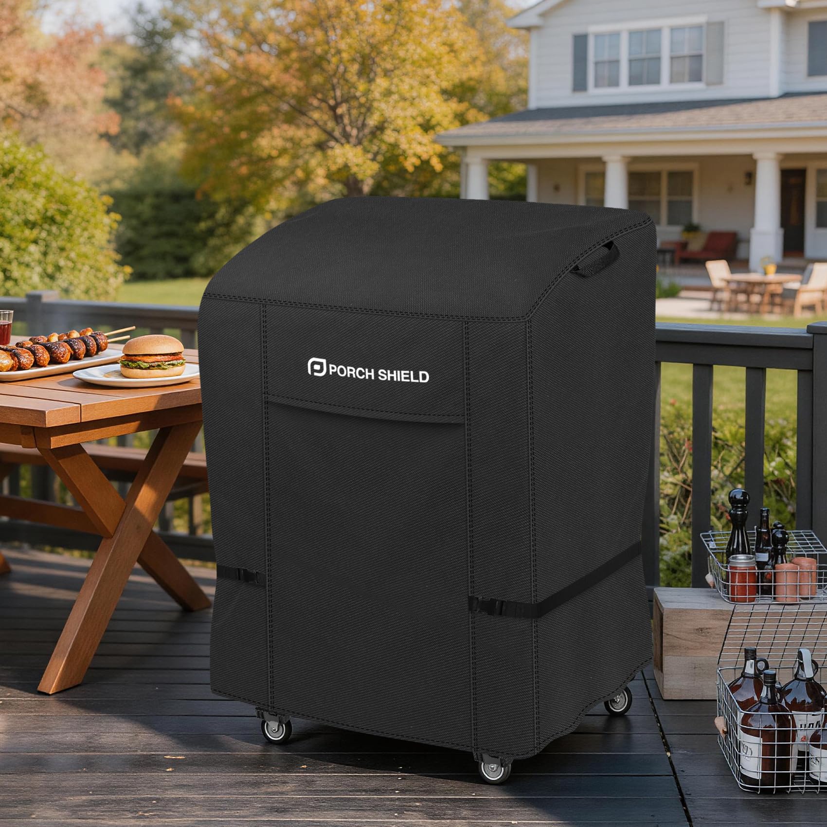 Porch Shield funda puesta en parrilla en exterior, mantiene equipo como nuevo