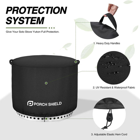 Porch Shield funda colocada en patio cubriendo fire pit, mantiene limpio y seco