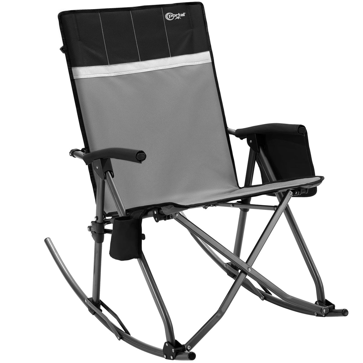 Portal silla mecedora frontal mostrando asiento amplio y respaldo alto para mayor comodidad